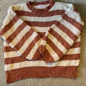 Striped soft balloon sleeve sweater